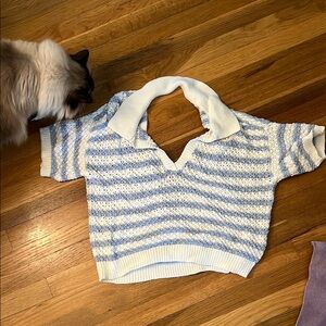 Anthropology Blue and White Striped Knit Top